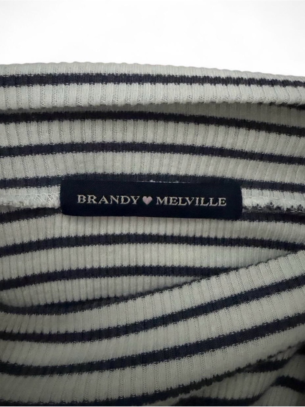 Brandy Melville Mock Neck Long Sleeve Top - Grayish-Blue & White Stripes- Med